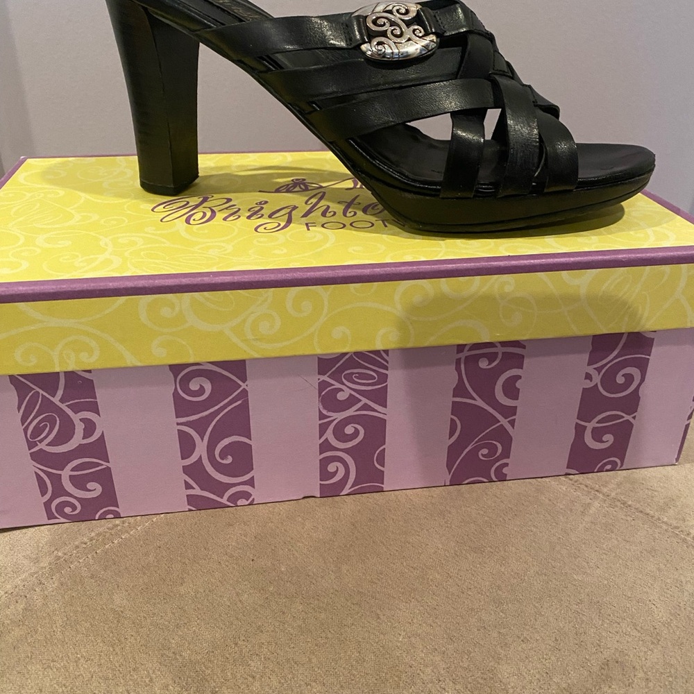 Brighton Black Strappy Heels with Silver Accent - Size 7